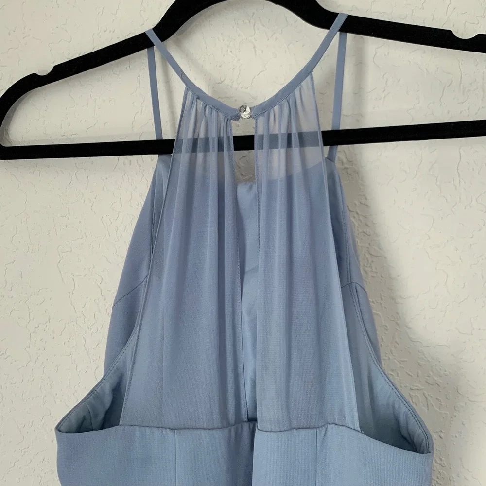 NWT Azazie Sarah Bridesmaid Dress 10 Dusty Blue Halter Chiffon Maxi Formal Gown‎